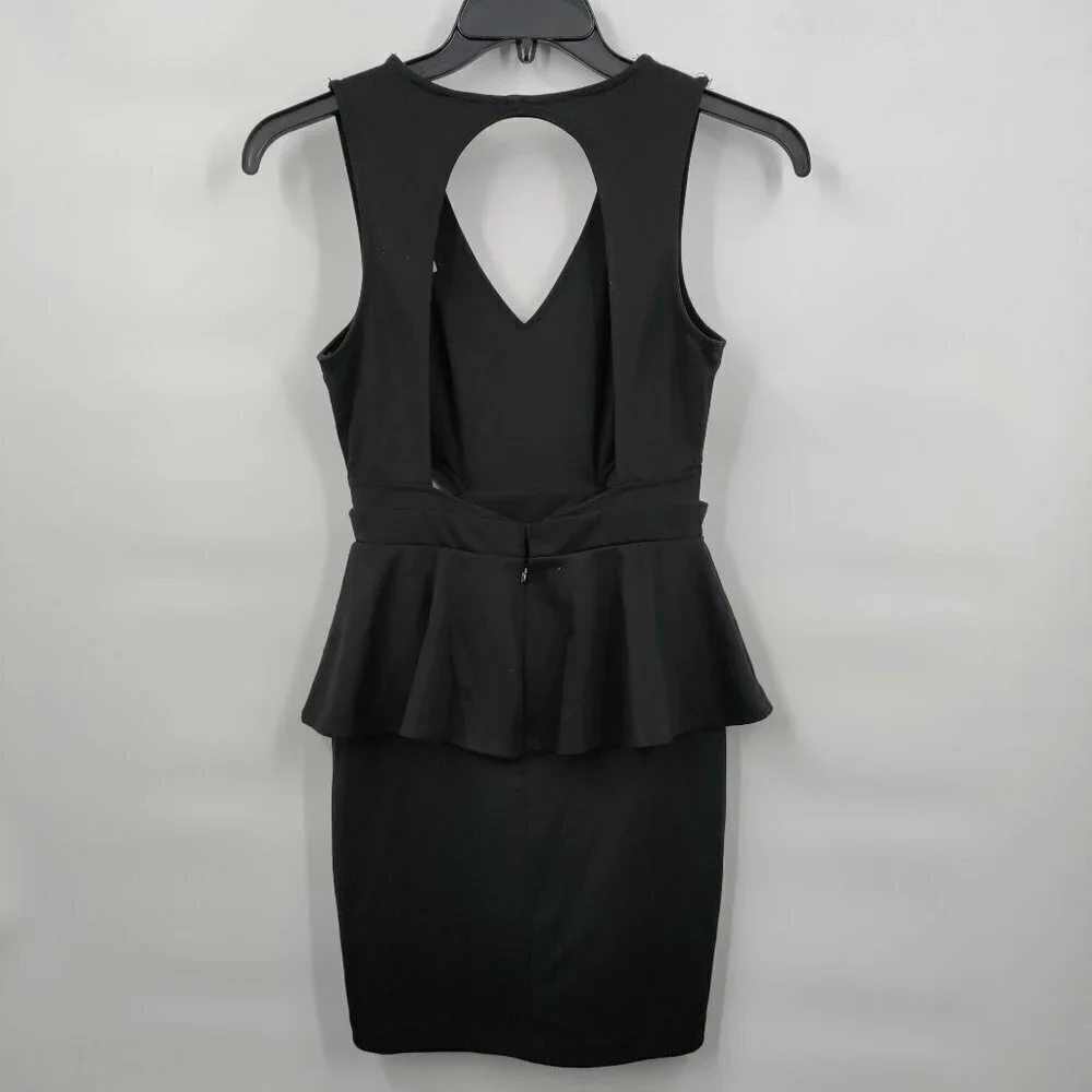 Sparkle & Fade Bodycon V Neck Side Cutout Ponte Peplum Dress Size 6 Women Black